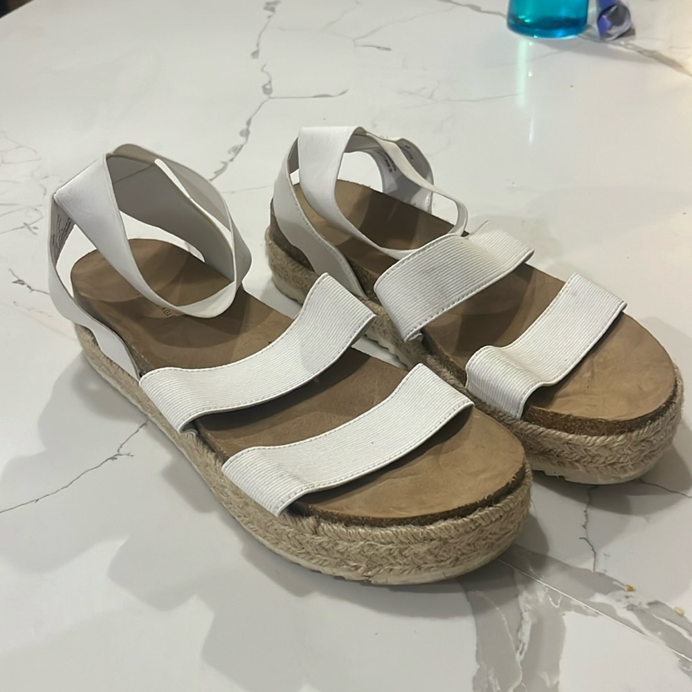 white bohemian strappy platform sandals